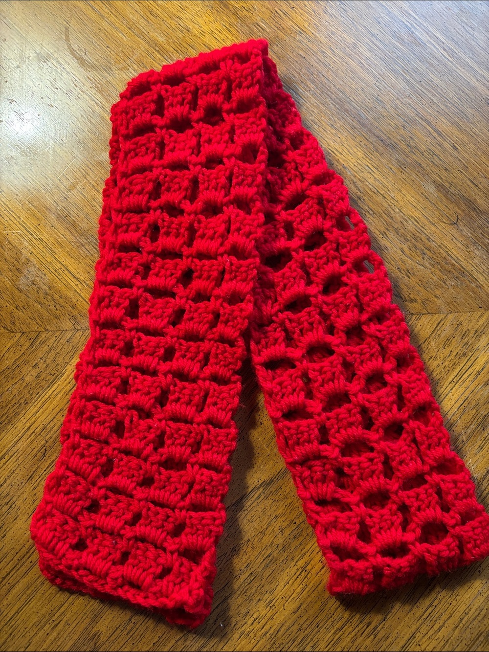 Bright Red Crochet Openwork Scarf